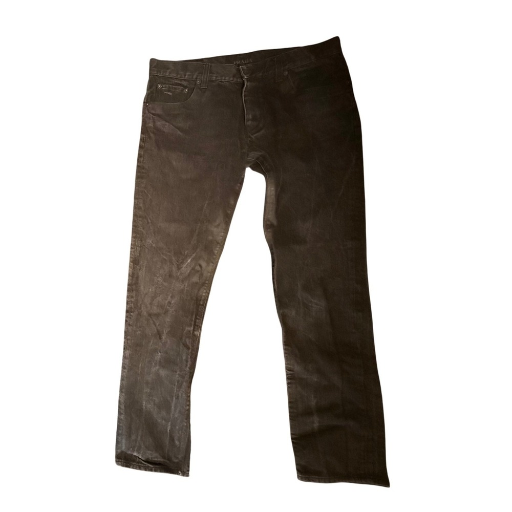 Prada Tapered Fit Jeans Mens 36x33 Black Dark Wash Button Fly Designer Denim